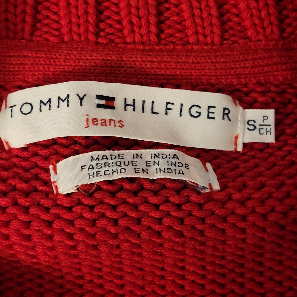 Tommy Hilfiger Red Cotton Zippered Cardigan Small - Picture 10 of 10